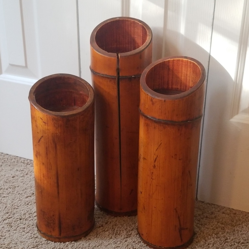 Set of 3 Bamboo Candle Holders